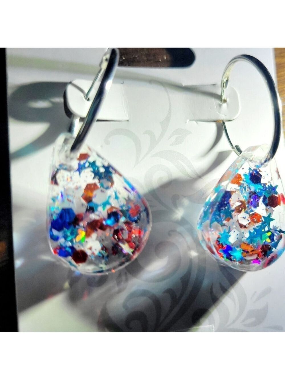 Patriotic 4th of July Red White and Blue Teardrop Earrings - Picture 5 of 6